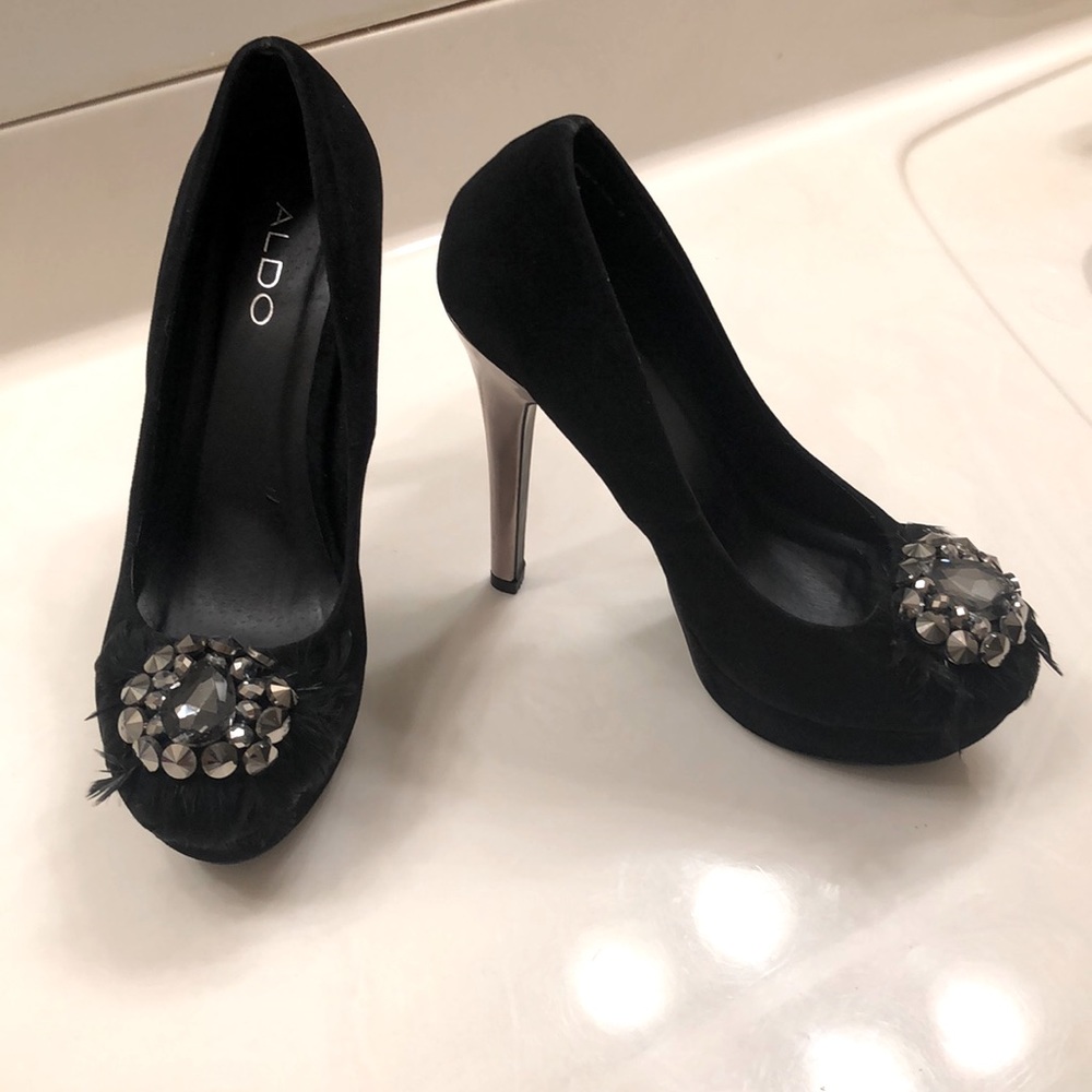 Aldo black shoes silver heels
